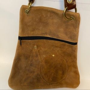 Real Leather Crossbody Bag with geometric shapes